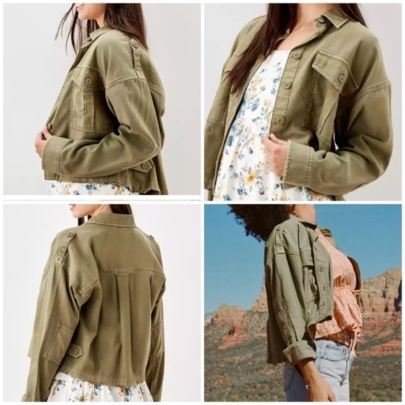 American Eagle Cropped Military Shacket XS - Picture 1 of 11
